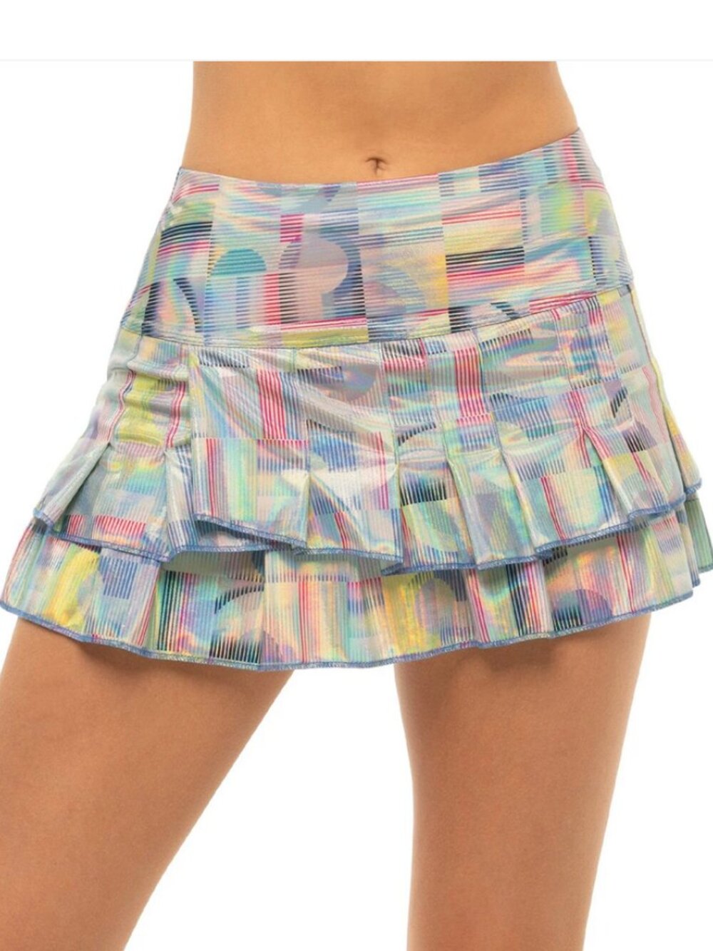 EUC Lucky In Love Count Me In Tiered Shimmer Tennis Skirt Skort Large 12 Shine